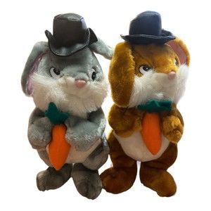 2 EEC International Easter Bunny Rabbit Plush Stuffed Animals Black Hat Carrot